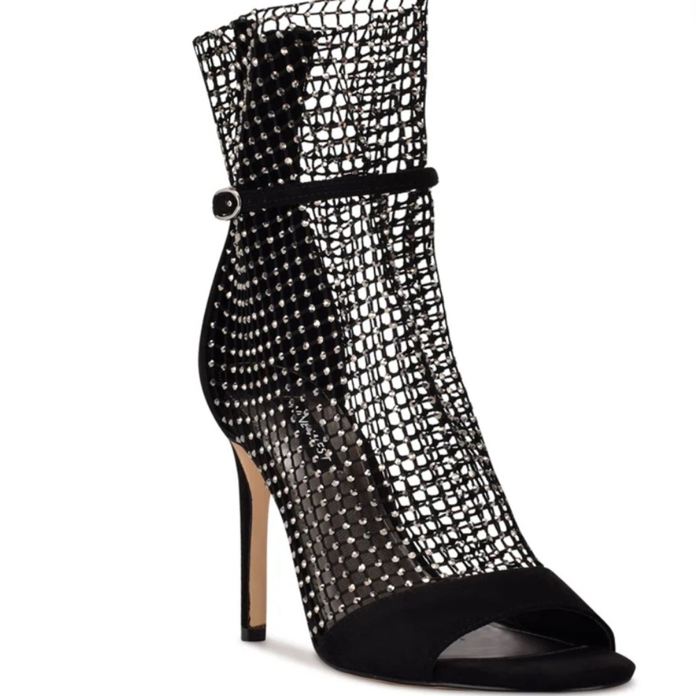 Nine West Black Mesh Studded Open-Toe Ankle Booties